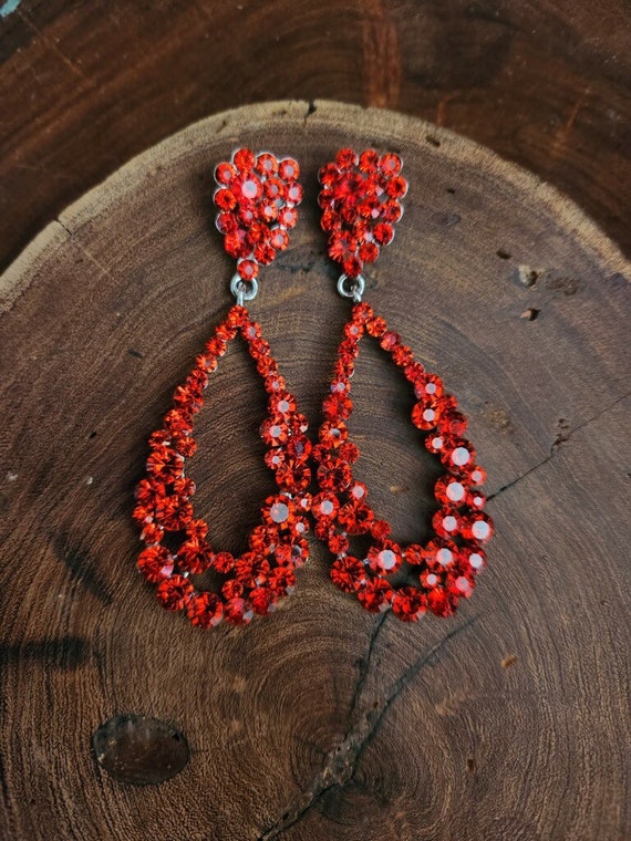 Red rhinestone hoop earrings deals