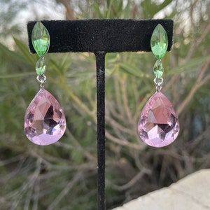 Pink and green rhinestone earrings