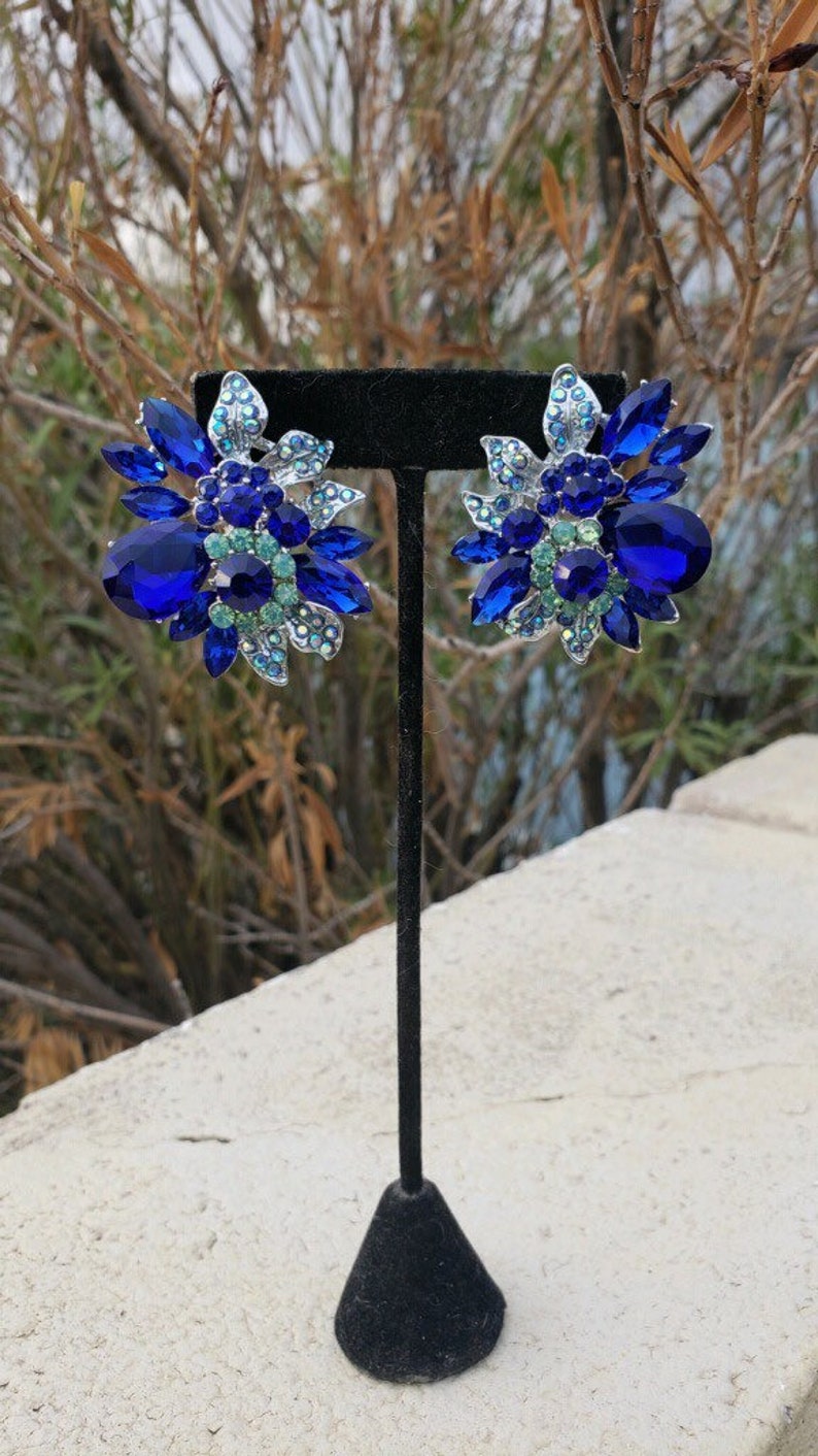 Blue Statement Ring Blue Rhinestone Large Ring Blue Fitness Etsy