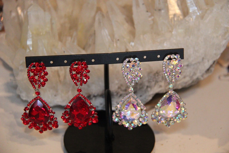 Red Earrings Red Crystal Clip on Earrings Red Pageant/prom Etsy