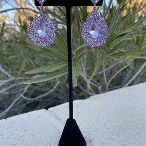Light purple earrings, lilac rhinestone earrings, lavender prom earrings image 3
