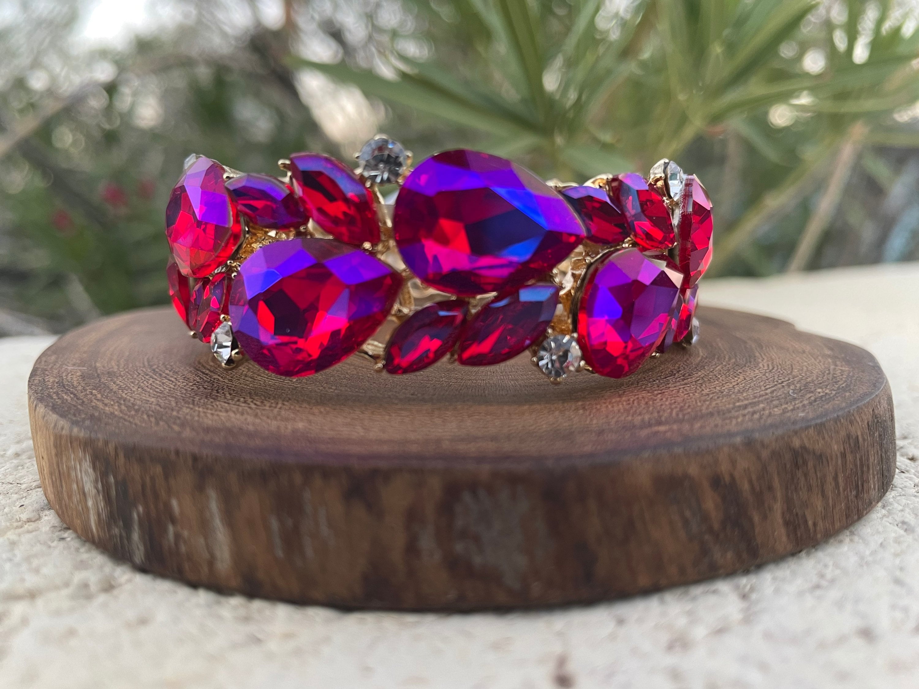 Fuchsia iridescent rhinestone bracelet, fuchsia ab bracelet, fuchsia crystal stretch bracelet