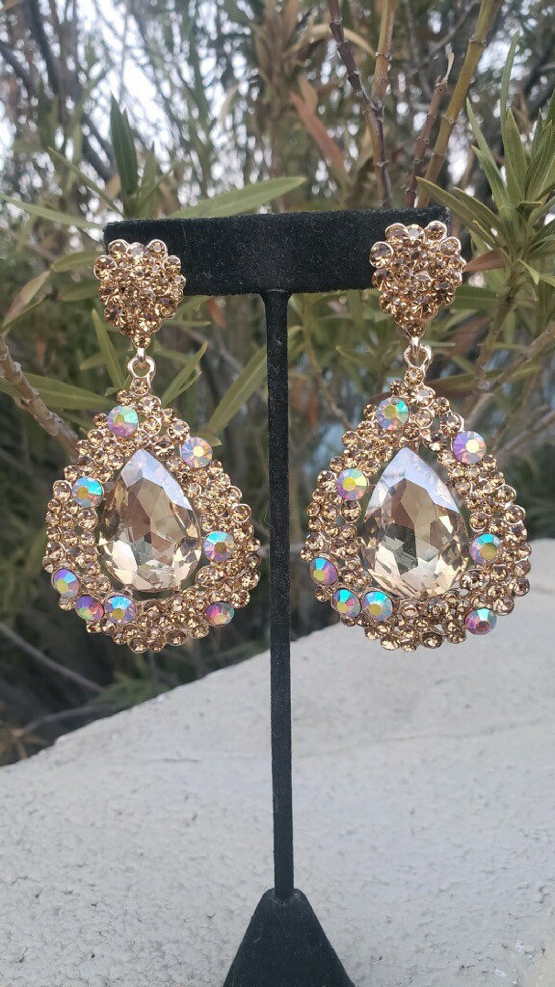 Gold Rhinestone Earrings Gold Pageant Earrings Gold Ab Earrings