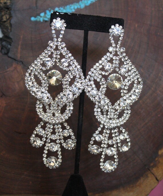 Extra long 2024 rhinestone earrings
