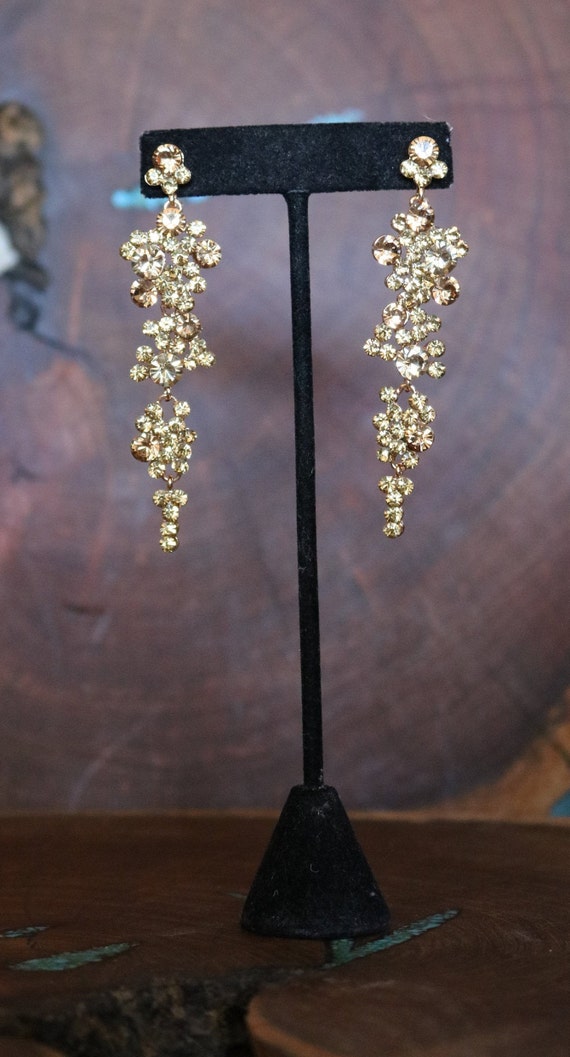 Gold Dangle Earrings, Gold Prom Earrings, Gold Bridal Earrings, Statement Gold Rhinestone Earrings, Gold Dangle Pageant Earrings