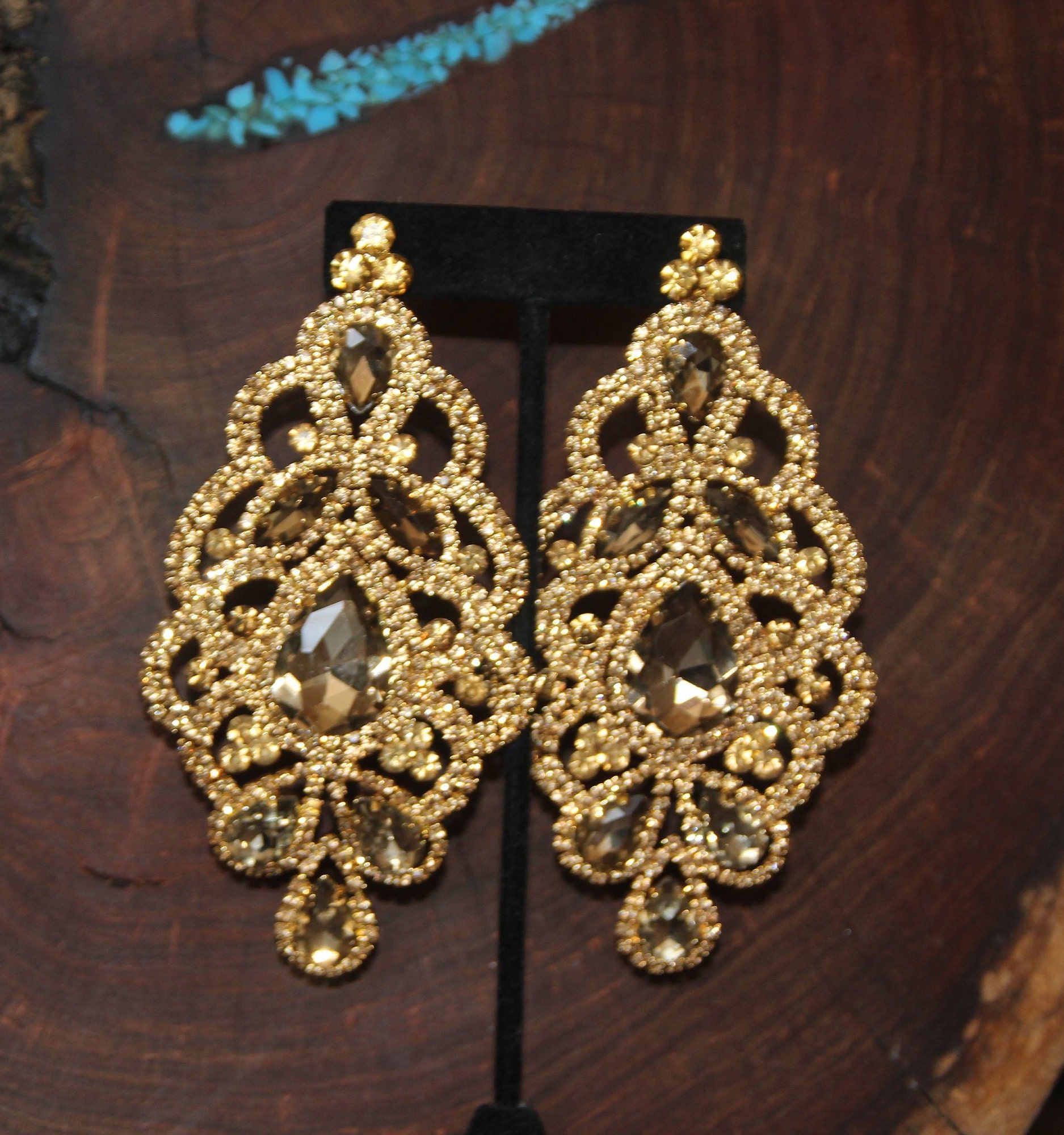 Gold Extra Large Rhinestone Earrings, Gold Huge Pageant Earrings, Gold Oversized Earrings, Stage Earrings, Gold Statement Clip on Earrings