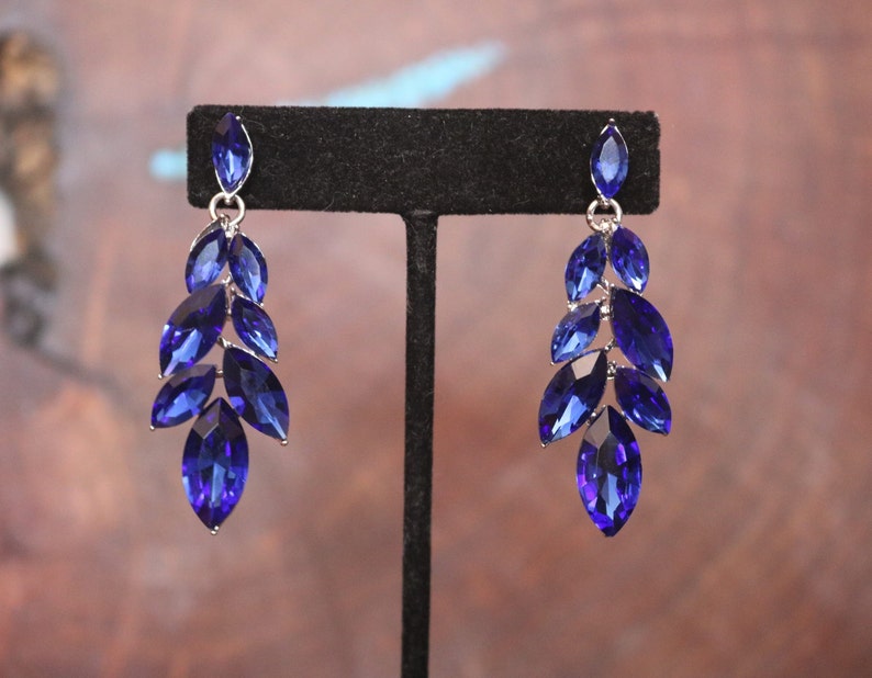 Blue Dangle Earrings Royal Blue Crystal Earirngs Cobalt Prom Etsy