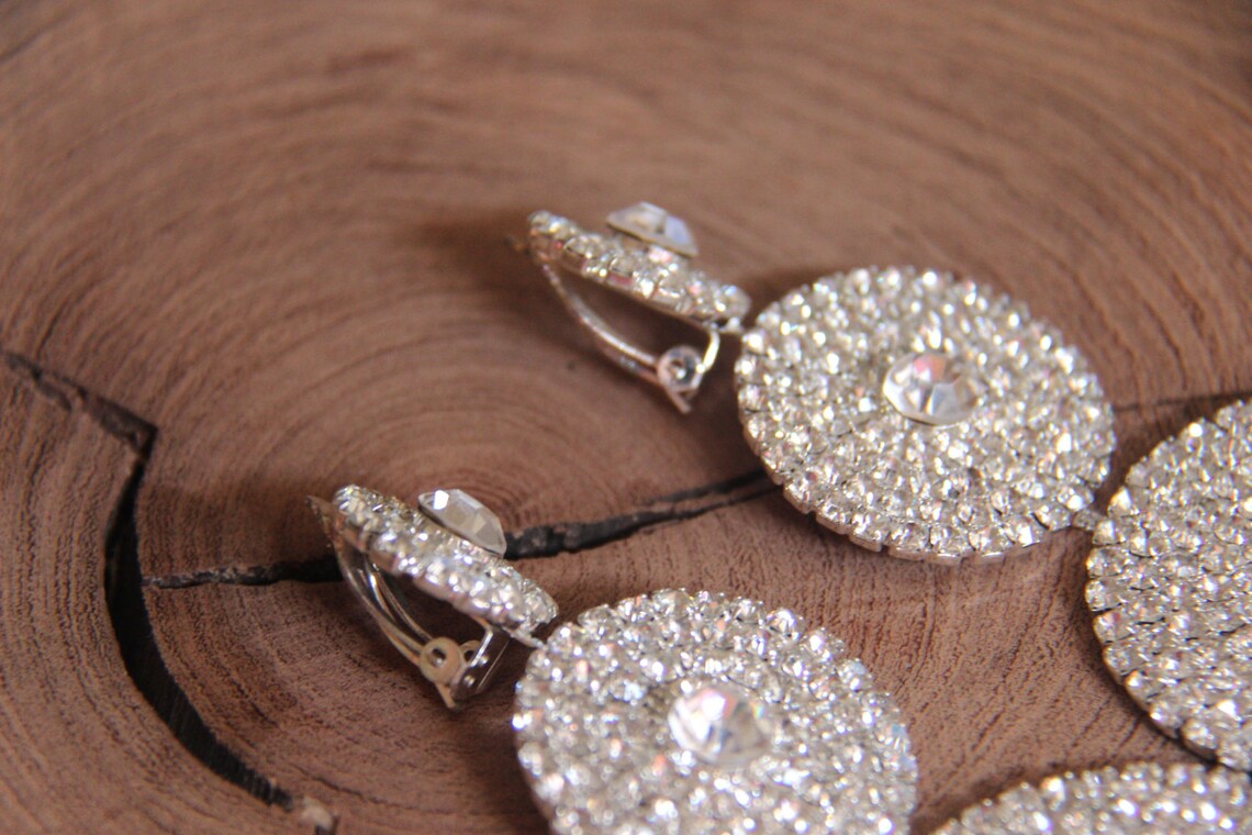 Extra Large Clip on Earrings Extra Large Clear Rhinestone Etsy