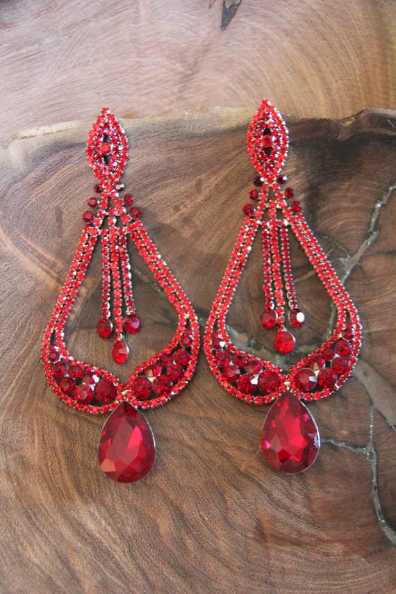 Red pageant earrings deals