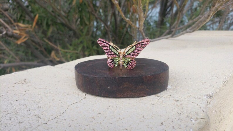 Pink and green rhinestone butterfly ring butterfly stretch ring pink butterfly ring