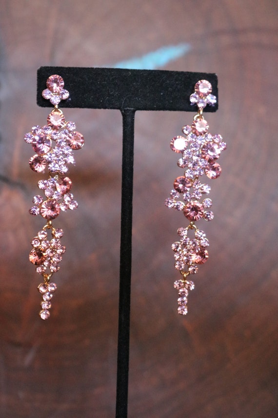 Pink Rhinestone Earrings Pink Dangle Earrings. Light Pink