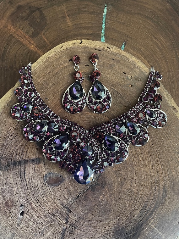 Pink Purple Hawaiian Flower Necklace Earrings Set - Anna-Kaci