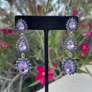 Light purple earrings, lilac rhinestone earrings, lavender crystal earrings