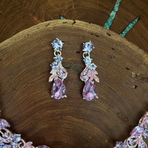 Lilac rhinestone earrings and necklace set, lavender bridesmaid necklace set image 3
