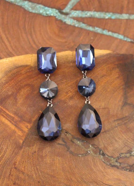 Navy Blue Long Earrings Navy Rhinestone Earrings Navy Etsy