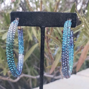 Blue ombre hoop earrings, blue and green multi color hoops