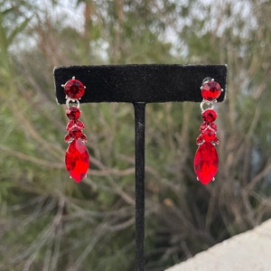 Red rhinestone earrings, red bridesmaid earrings