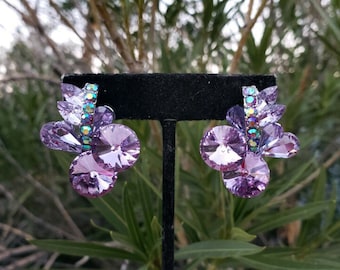 Purple lavander prom earrings, lilac clip on earrings, light purple clip on bridesmaid earrings, tanzanite earrings