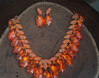 Statement orange necklace and earrings set