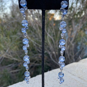 Light blue long earrings, ice blue earrings, baby blue rhinestone earrings