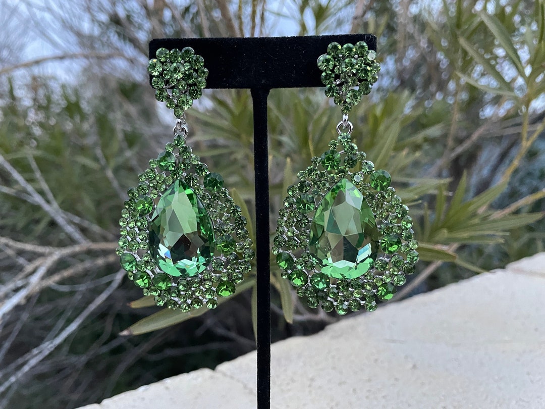 Light Green Earrings Lime Green Prom Earrings Light Green Etsy