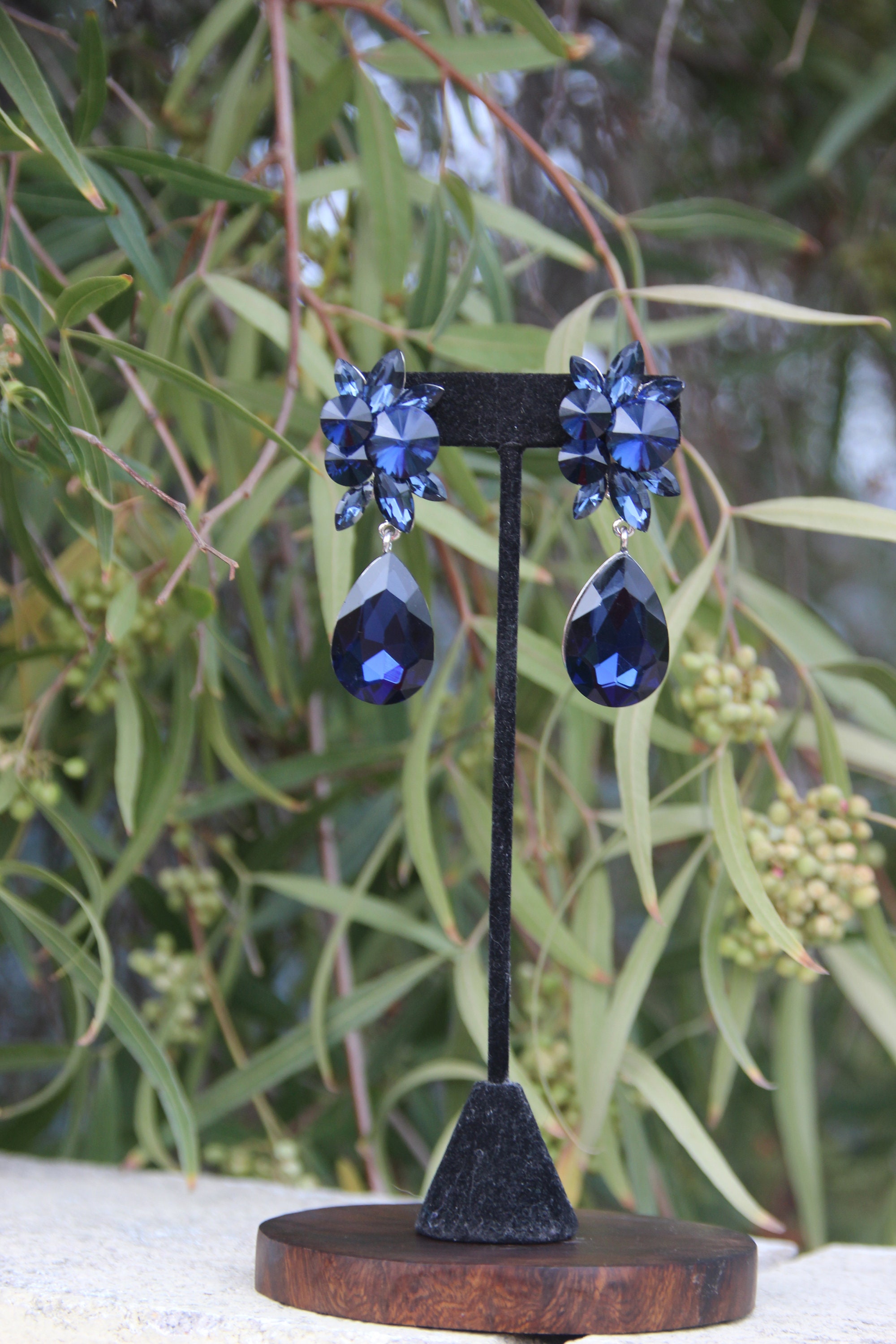 Navy blue sale clip on earrings