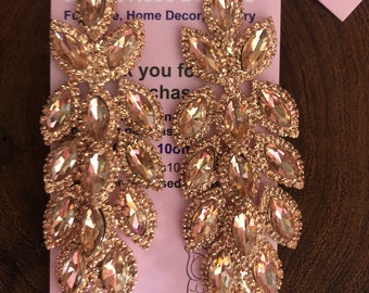 Peach rhinestone earrings, rose gold chan earrings, morganite crystal earrings, rose gold bridal earrings