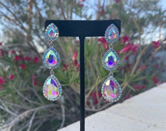 Ab rhinestone earrings, iridescent earrings