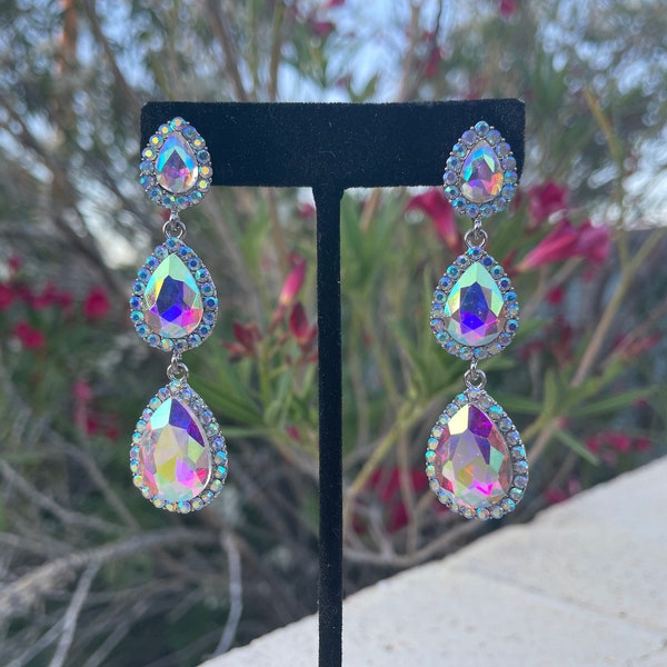 Ab rhinestone earrings, iridescent earrings