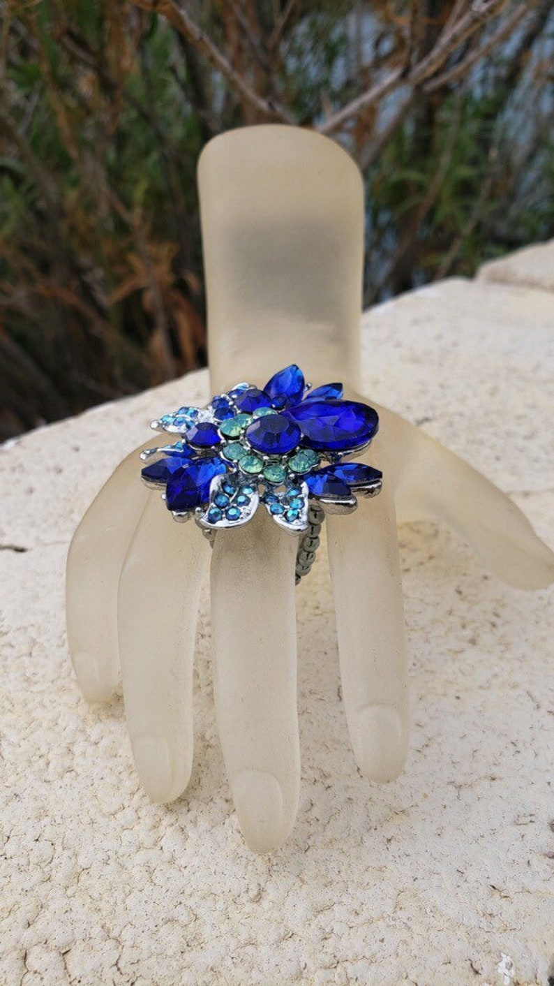 Blue Statement Ring Blue Rhinestone Large Ring Blue Fitness Etsy