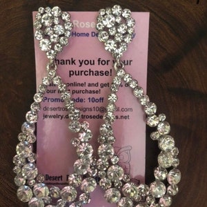 Clear rhinestone hoops, large pageant hoops, long crystal rhinestone hoop earrings