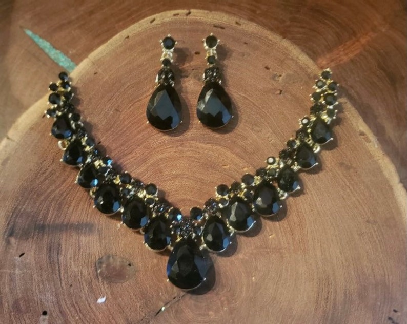 black necklace set black and gold rhinestone necklace set