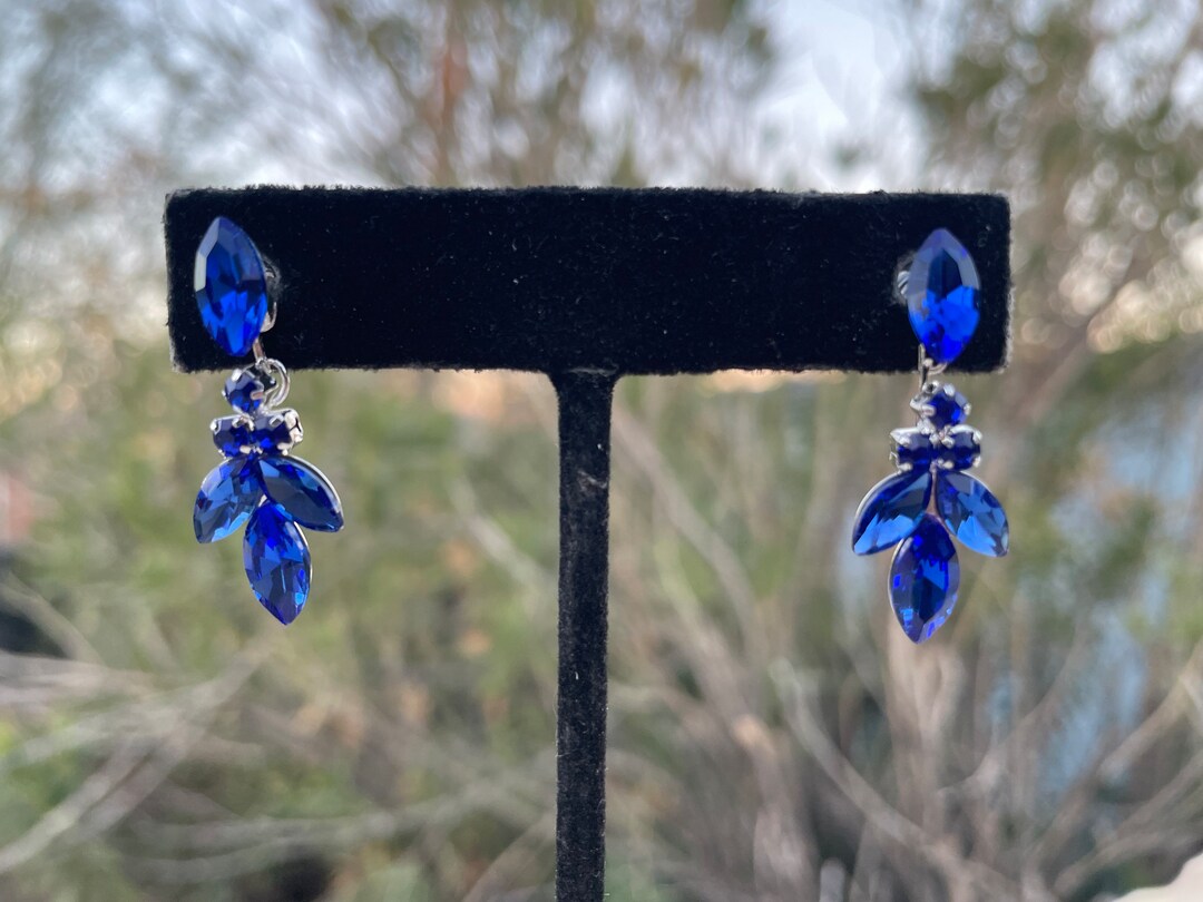 Royal Blue Earrings, Little Girl Dangle Earrings, Bridal Sapphire Blue Earrings, Flower Girl
