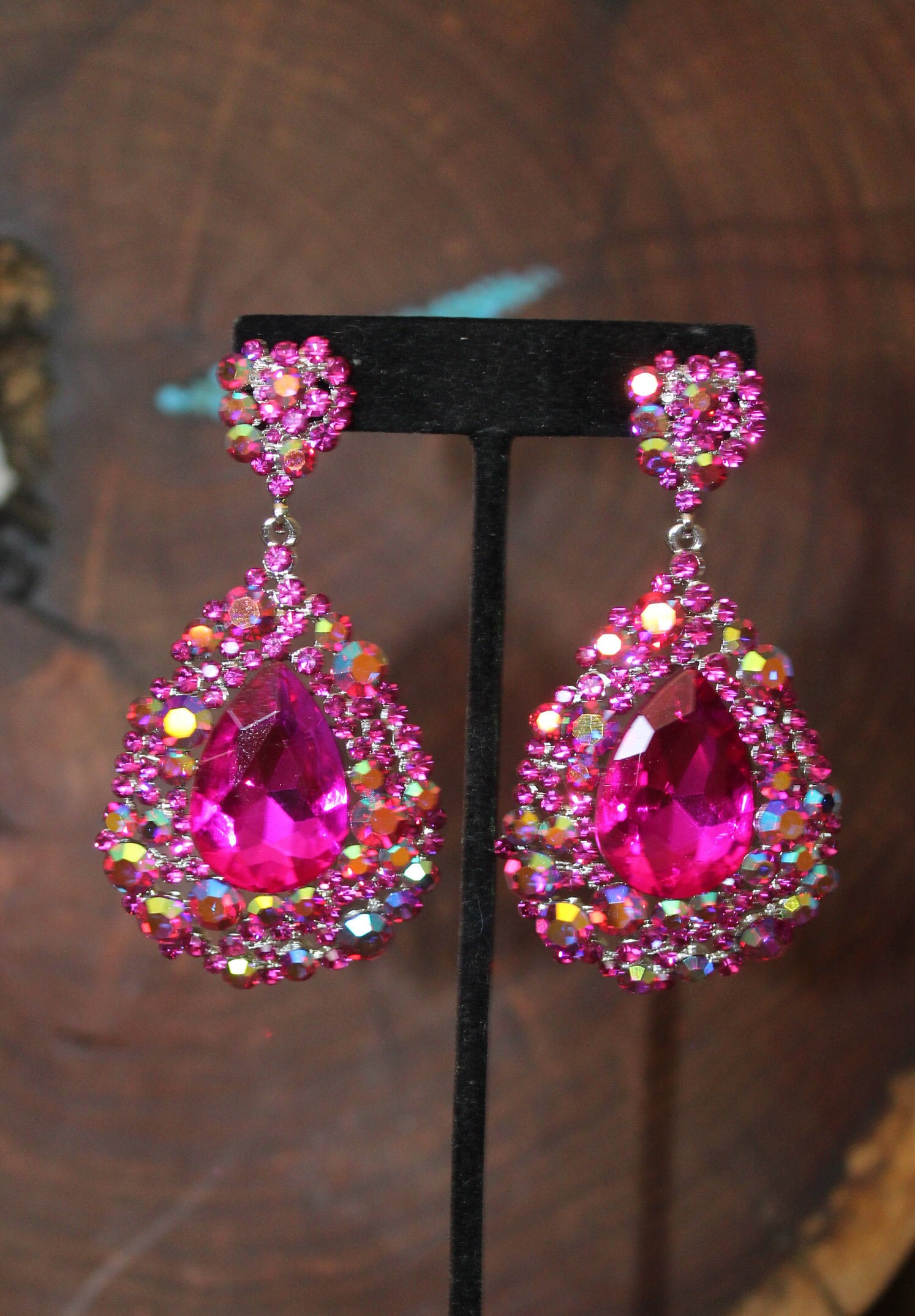 Rhodium Plated Screw Back Fuchsia Hot Pink Enamel Rocking Horse Girls Earrings 