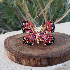 Red butterfly statement ring, large crystal butterfly ring