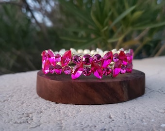 hot pink bracelet, fuchsia crystal bracelet, fuchsia prom bracelet