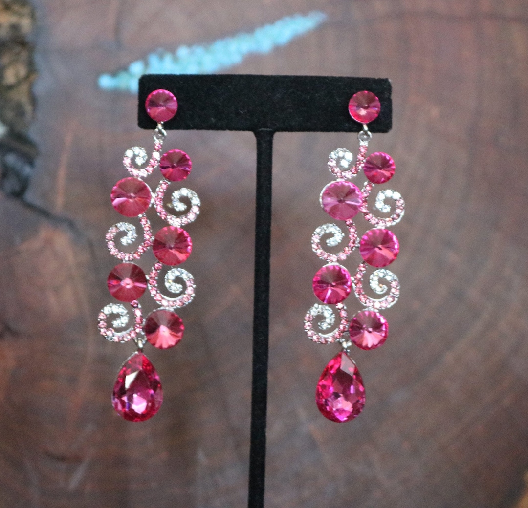 Hot pink prom earrings sale