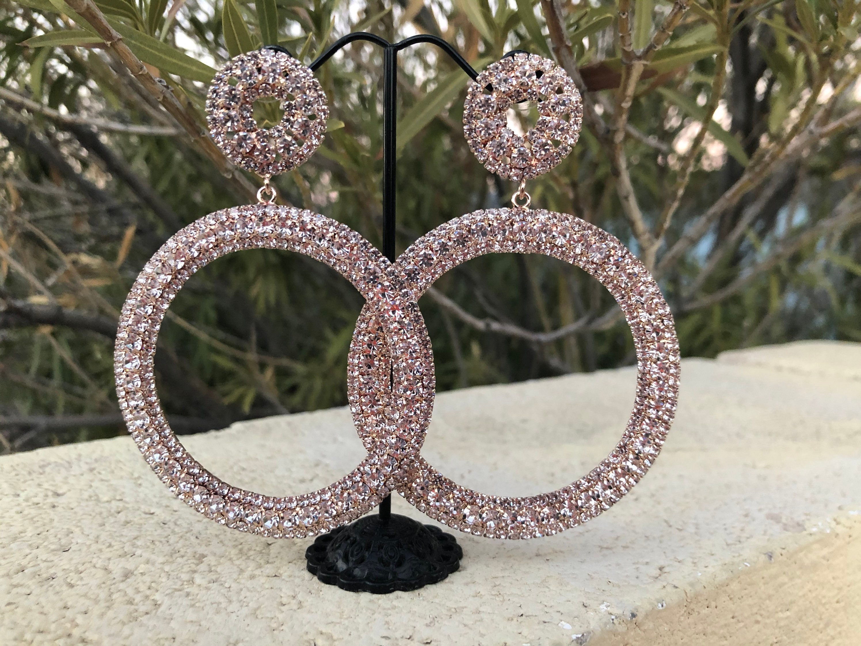 Rose Gold Rhinestone Hoops Rose Gold Earrings Rose Gold - Etsy