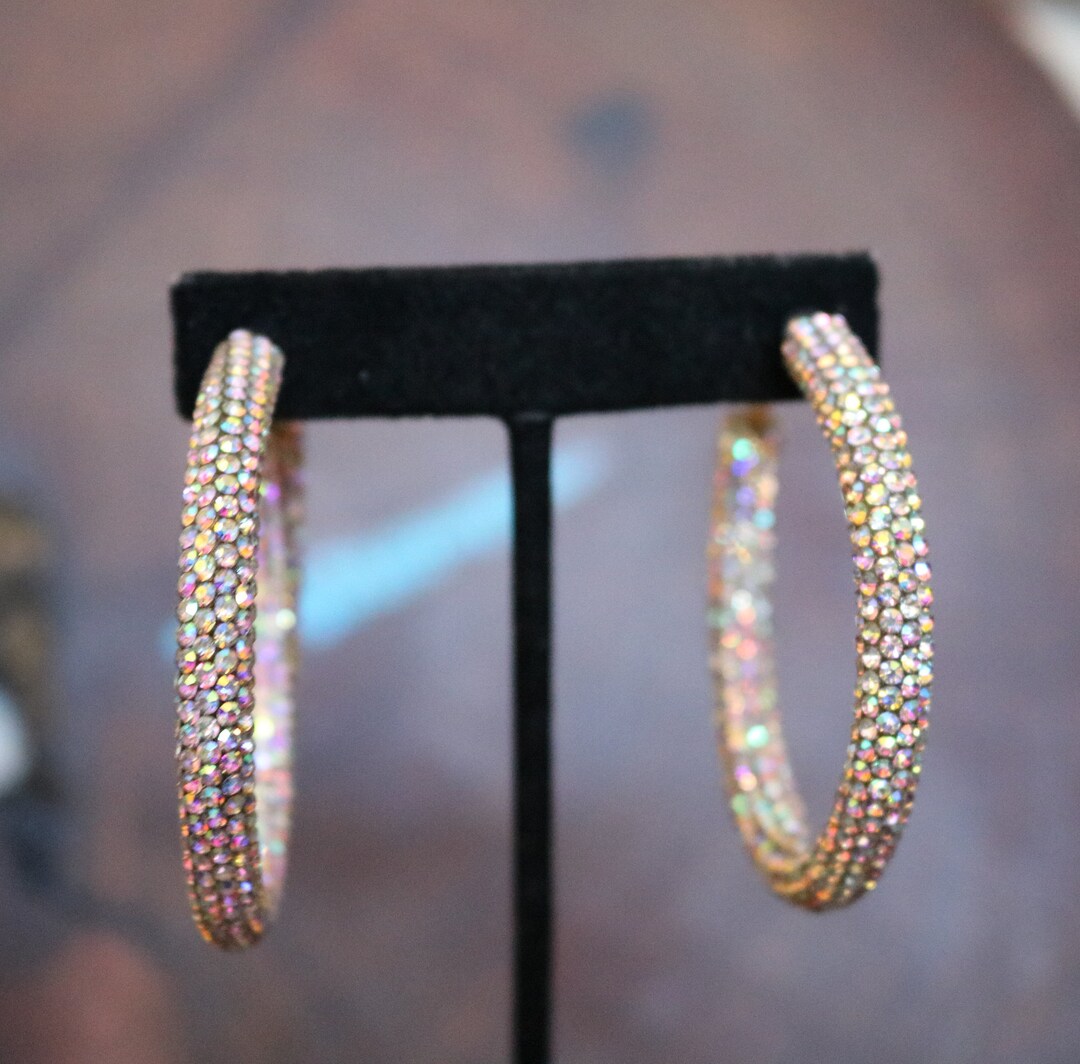 Hoop Rhinestone Earrings, Ab Hoop Earrings, Iridescent Fitness ...