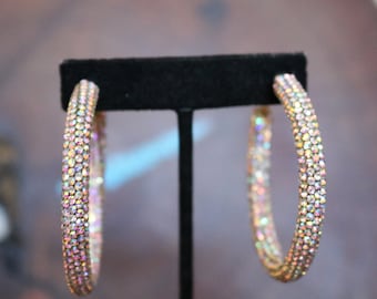 hoop rhinestone earrings, ab hoop earrings, iridescent fitness competition hoop earrings, ab swimsuit hoops, ab prom hoops