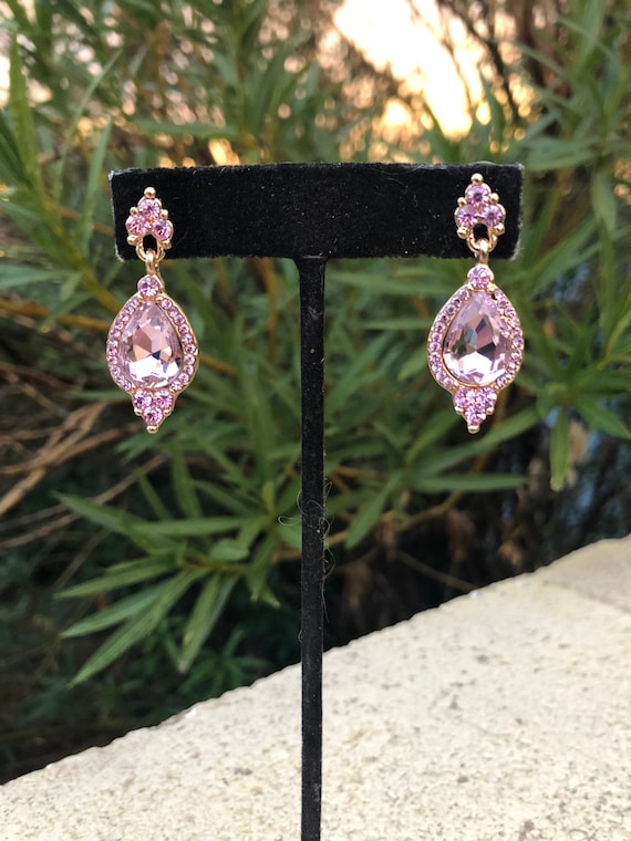Silver-Toned Pink Contemporary Drop American Diamond Earrings – Femizen