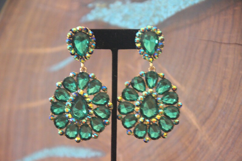 Emerald Green Clip on Earrings Emerald Green Rhinestone Clip Etsy