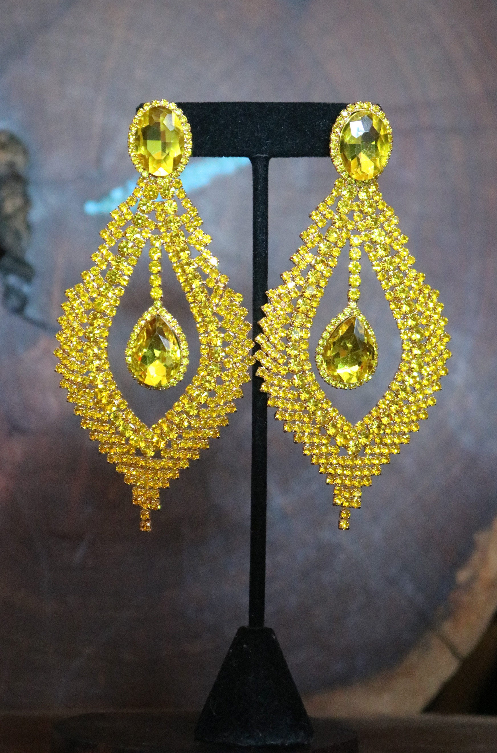 Yellow rhinestone earrings clearance