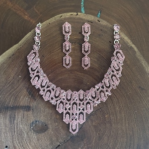 Rose pink necklace and earrings set, light pink bridal necklace set, pink bridesmaid necklace and earrings, pink prom necklace set