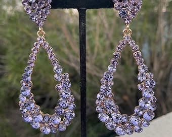 Long lavender hoop earrings, light purple large earrings, lilac pageant earrings