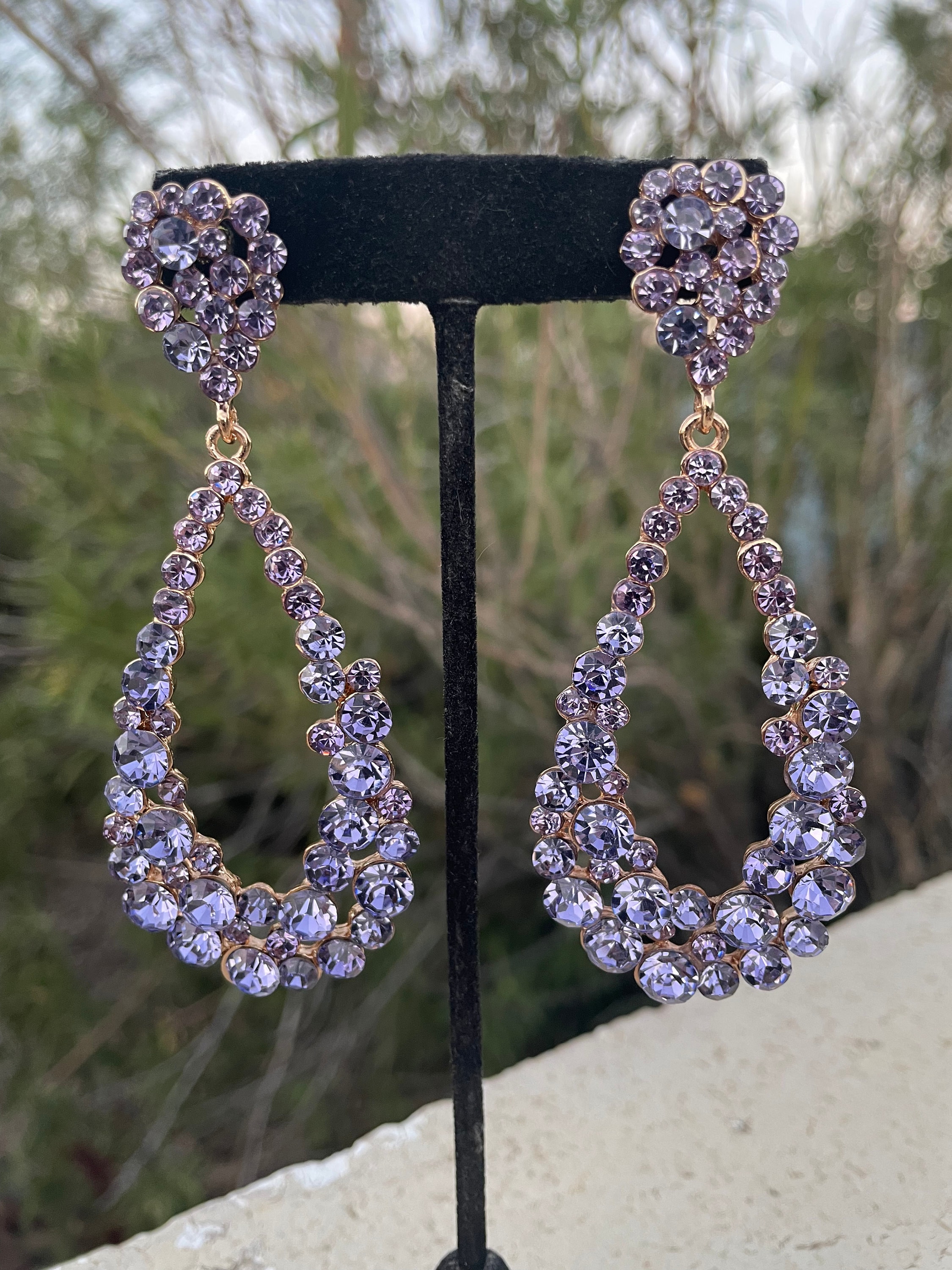 Long Lavender Hoop Earrings, Light Purple Large Earrings, Lilac Pageant  Earrings 