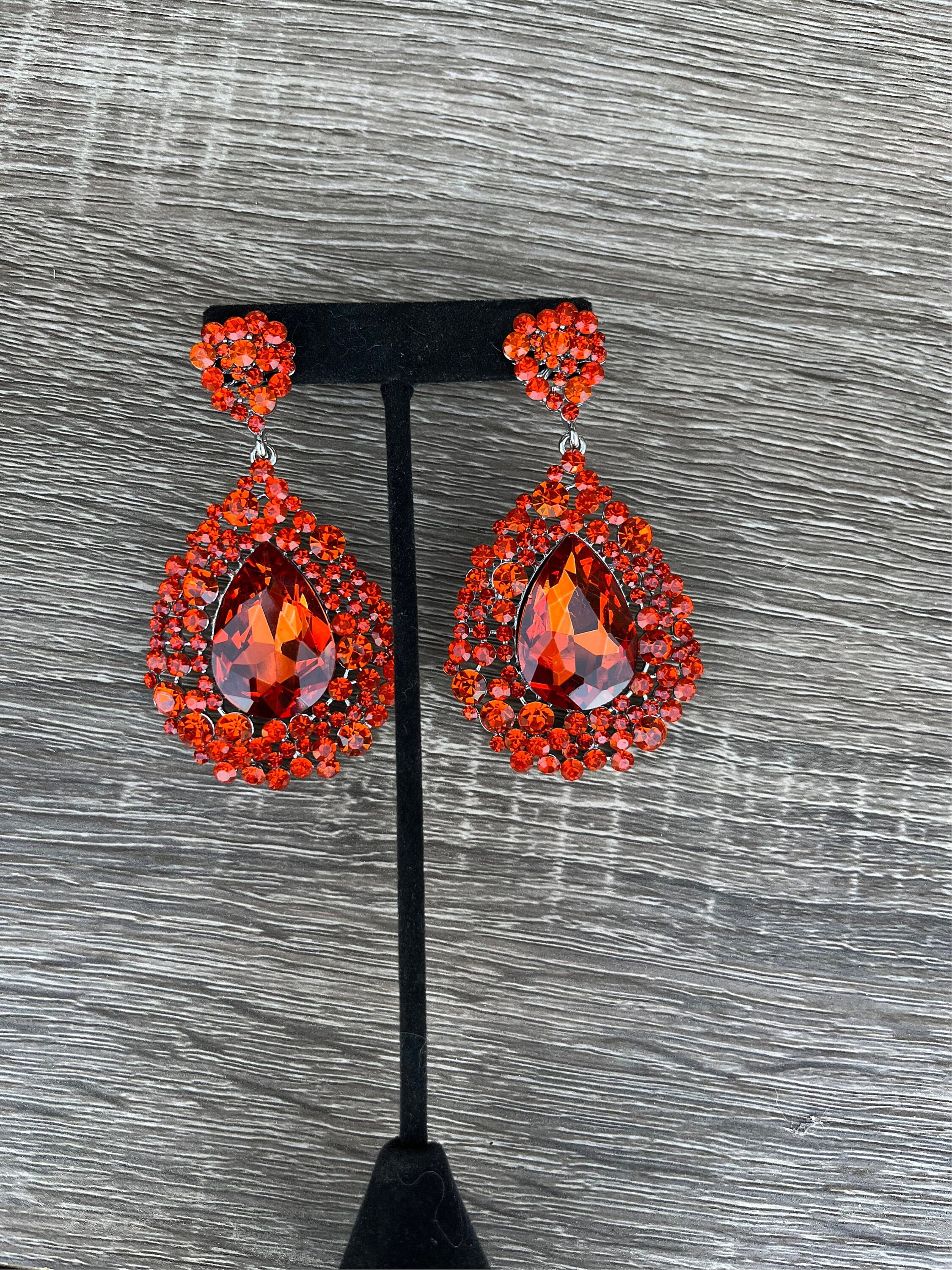 20mm Rhinestone Dance Earrings - Orange Pierced