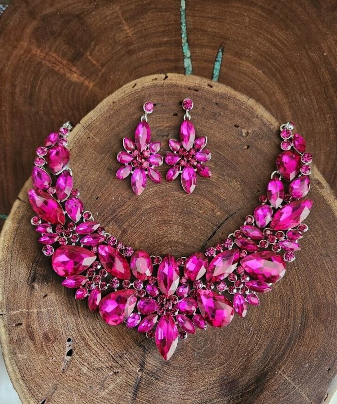 Statement Fuchsia Necklace and Earrings Set - Etsy