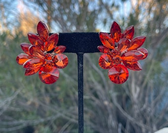 Orange statement clip on earrings, large stud orange clip on earrings