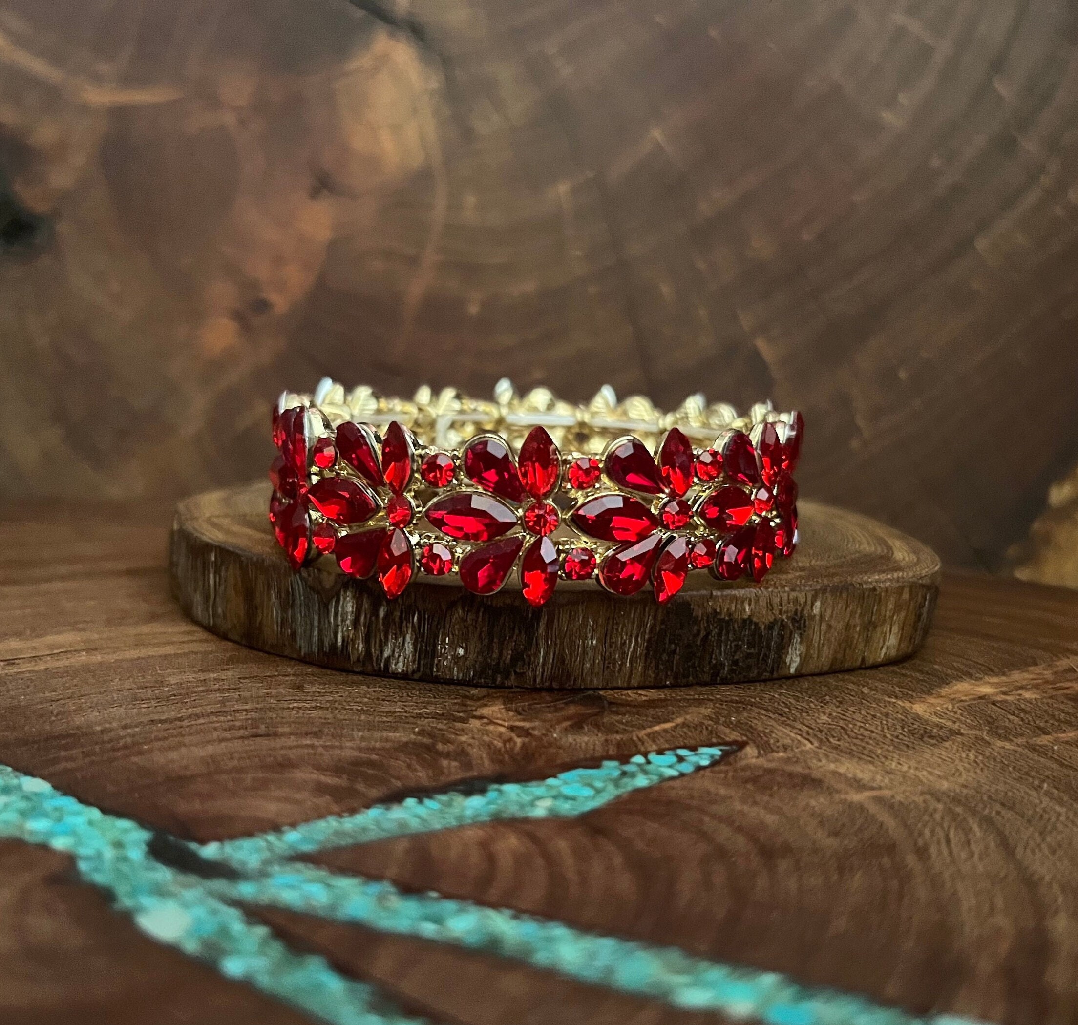 Red Bracelet Red Rhinestone Bracelet Etsy UK
